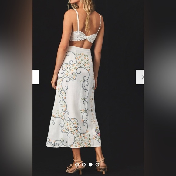 Anthropologie Scalloped Buttondown Embroidered Skirt - Picture 2 of 9